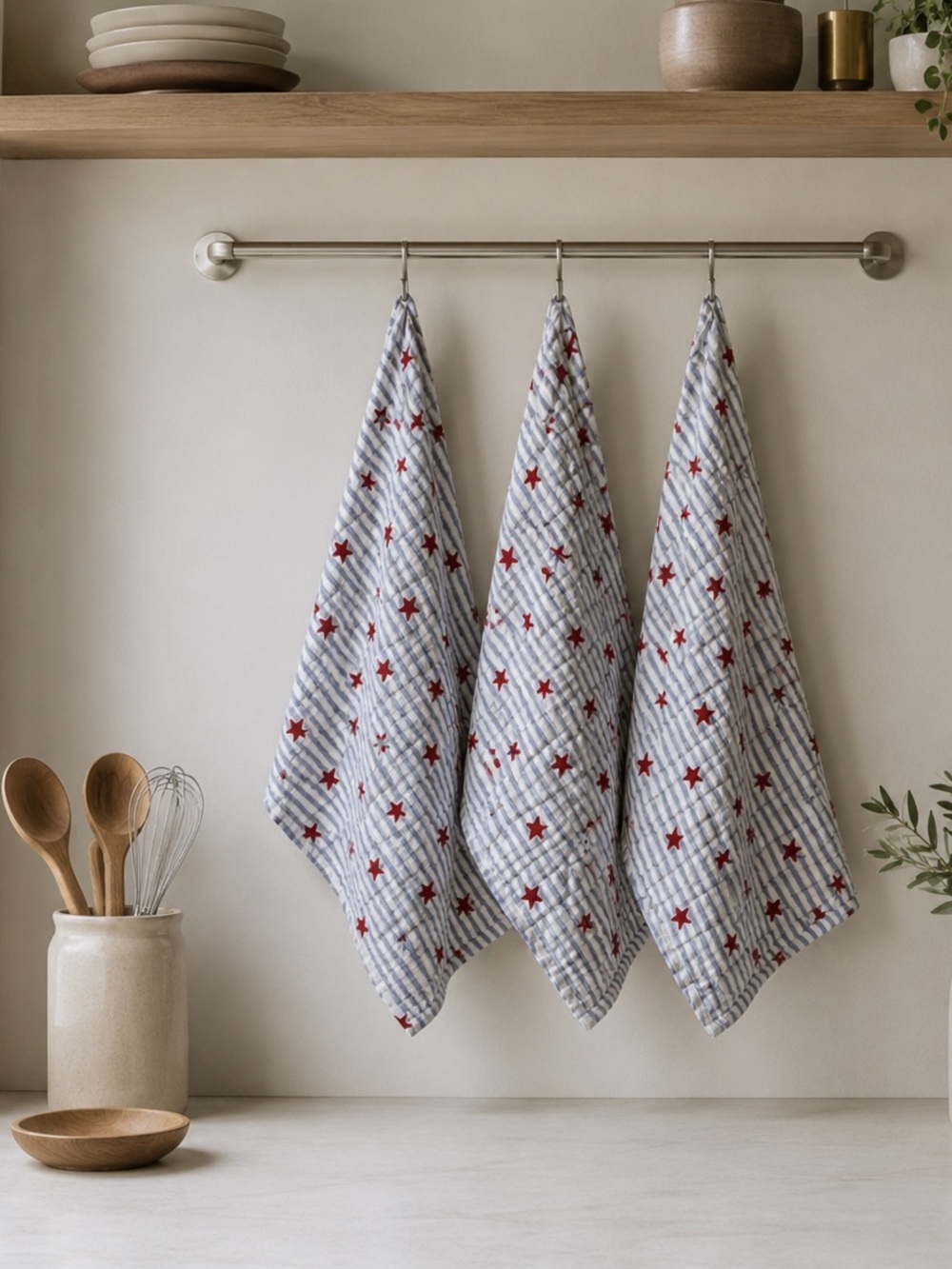 🩵Tommy Bahama Blue Stripe and Red Star Kitchen Towel